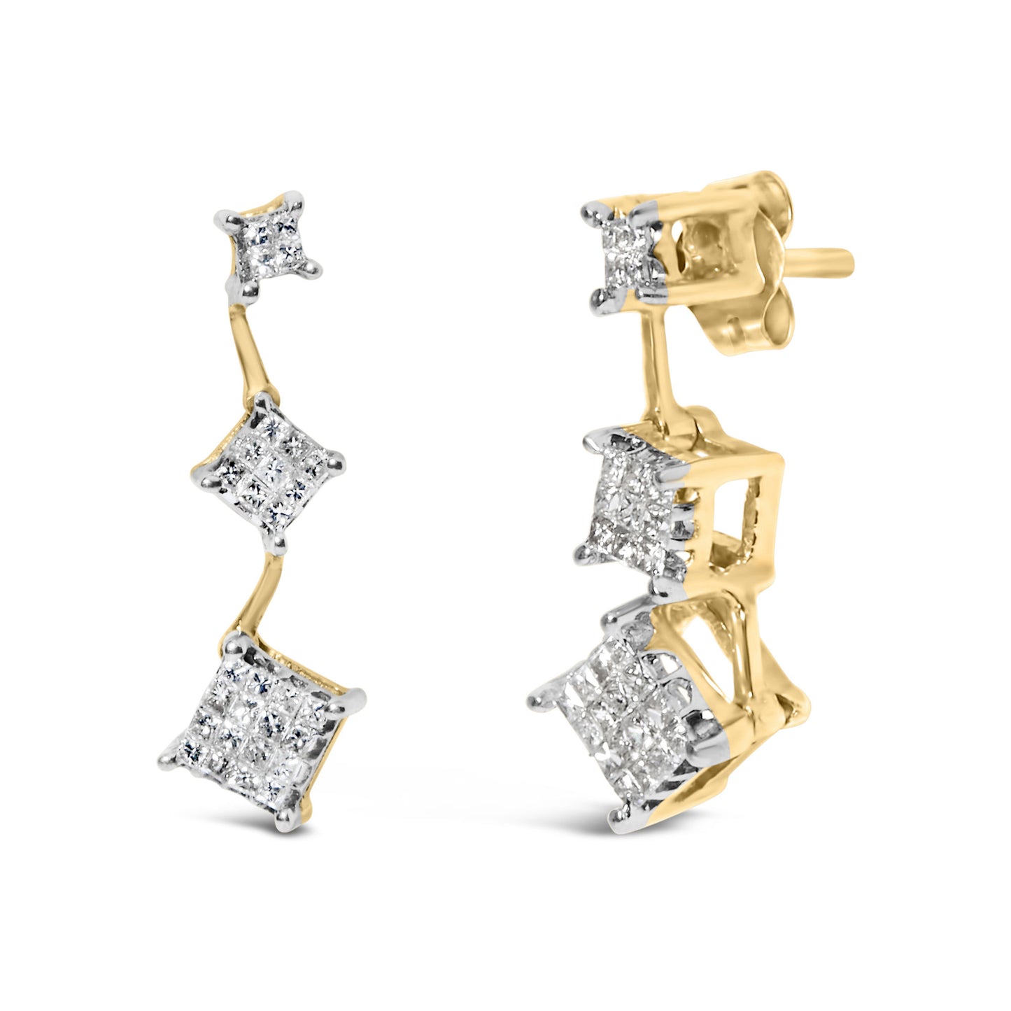 14K Yellow Gold 1 cttw Princess Cut Diamond Earrings (H-I, SI1-SI2)