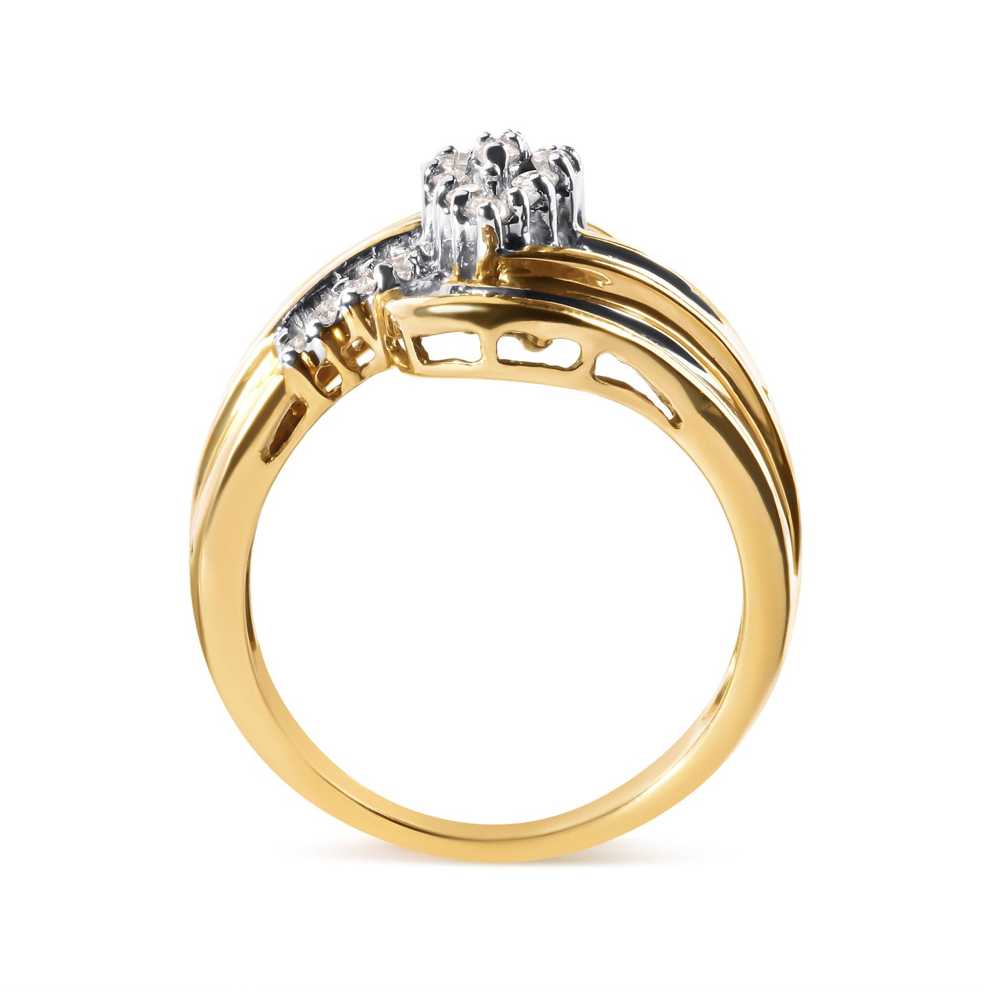 10K Yellow Gold 1/2 Cttw Diamond Pear Cluster and Swirl Ring (H-I Color, I1-I2 Clarity) - Ring Size 7