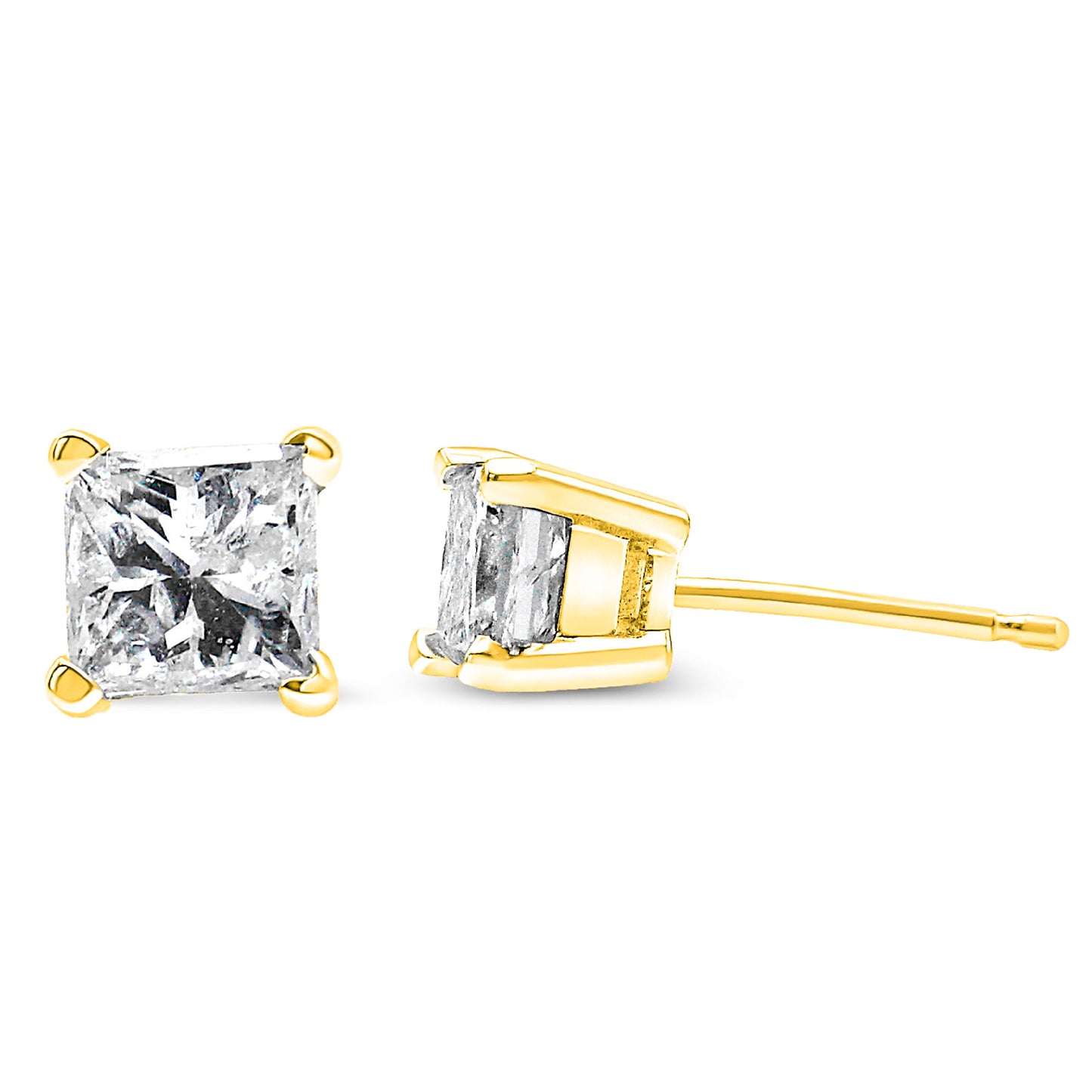 14K Yellow Gold 1.00 Cttw Princess-Cut Square Near Colorless Diamond Classic 4-Prong Solitaire Stud Earrings (J-K Color, I1-I2 Clarity)