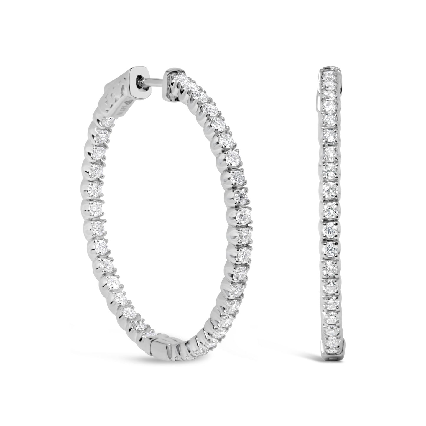 14K White Gold 1 3/4 Cttw Lab Grown Diamond Inside Out Hoop Earrings (G-H Color, VS2-SI1 Clarity)