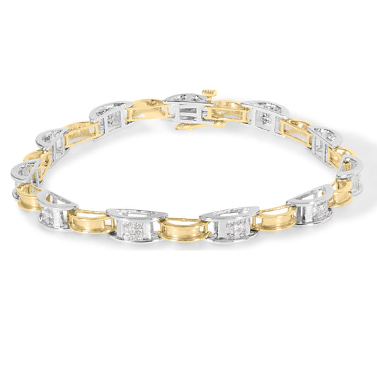 14K Two-Tone Gold 1.00 Cttw Princess-Cut Diamond Chain Link 7" Bracelet (H-I Color, SI1-SI2 Clarity)