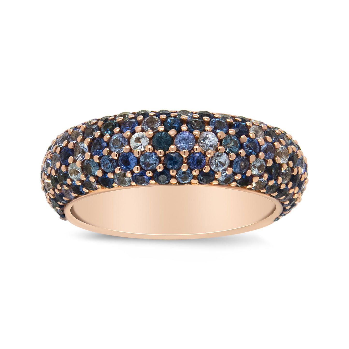 18K Rose Gold Multi Row Blue Sapphire Domed Top Band Ring - Ring Size 7