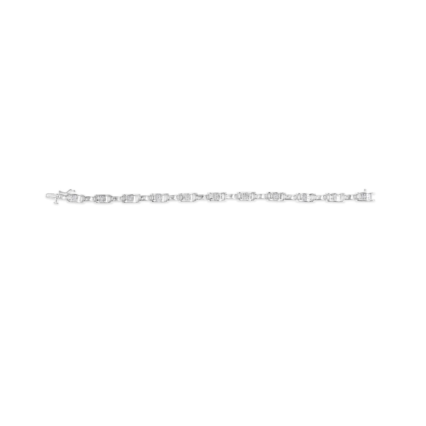 14K White Gold 1.0 Cttw Invisible Set Princess Diamond Alternating Link Tennis Bracelet (I-J Color, I1-I2 Clarity) - 7.25"