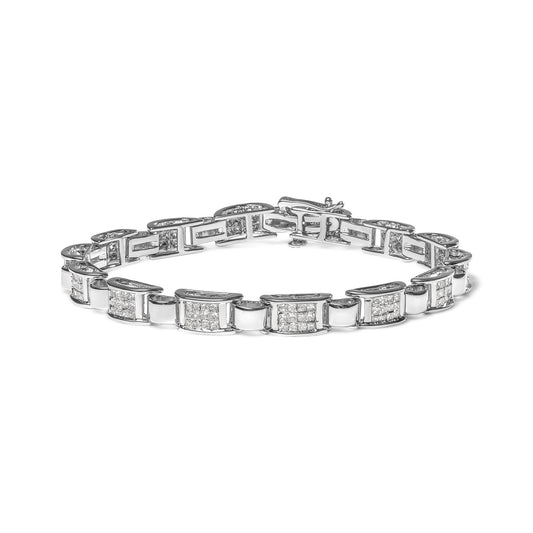 14K White Gold 2.00 Cttw Princess Diamond Invisible Set Link Bracelet (H-I Color, SI2-I1 Clarity) - 7"