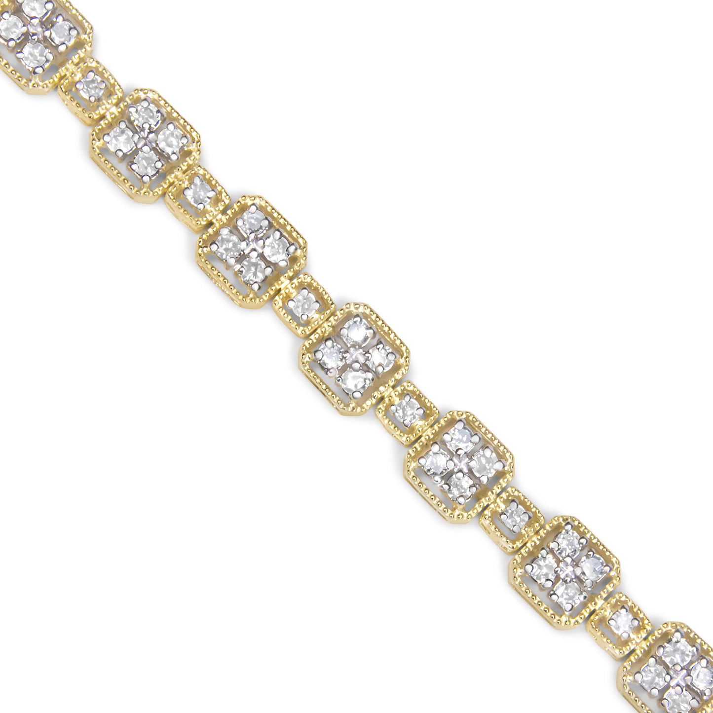 10K Yellow Gold 2.0 Cttw Diamond Square Link Bracelet (J-K Color, I2-I3 Clarity) - Size 7.25"