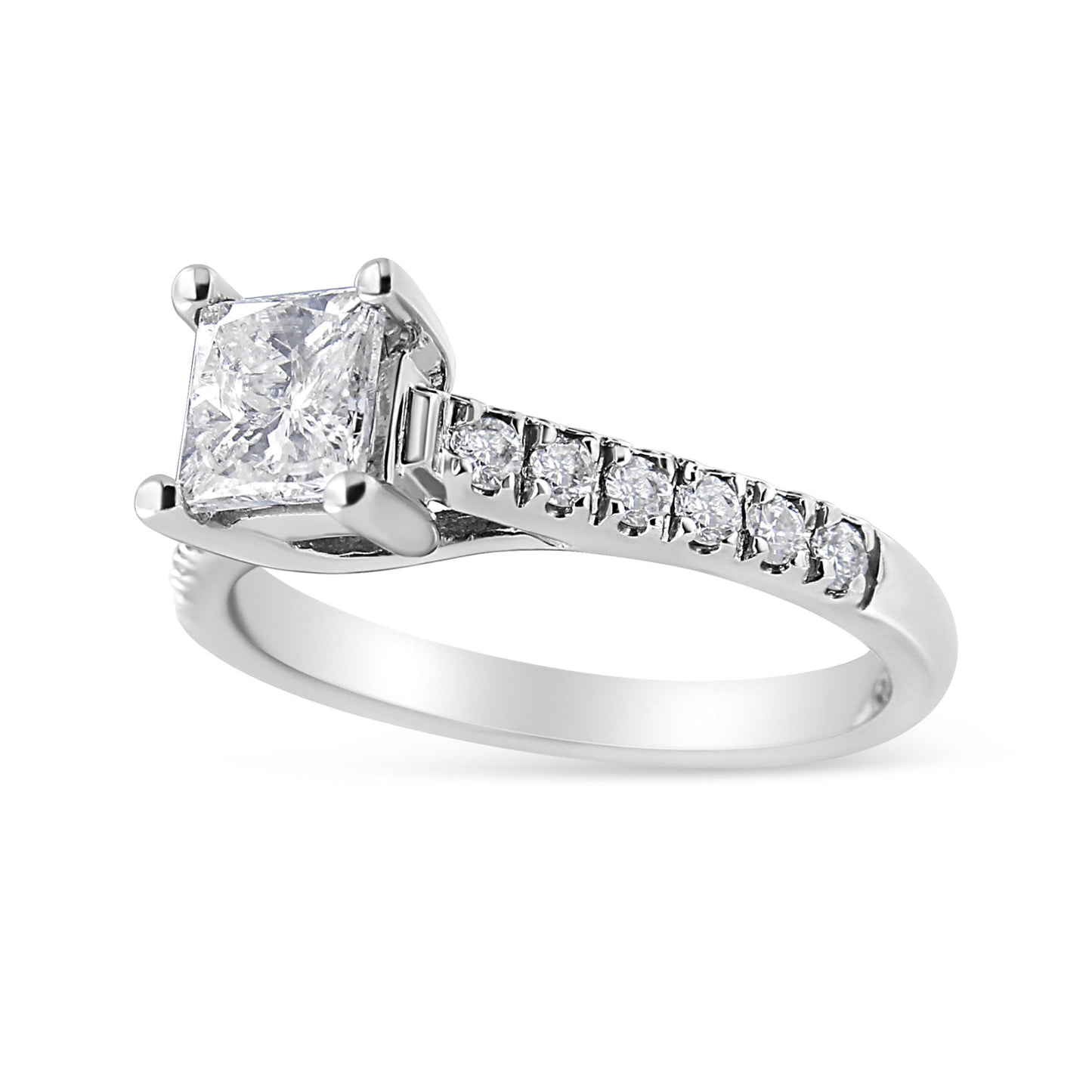 14K White Gold 1 1/5 Cttw 4-Prong Set Princess Diamond Classic Engagement Ring (I1-I2 Color, H-I Clarity) Ring