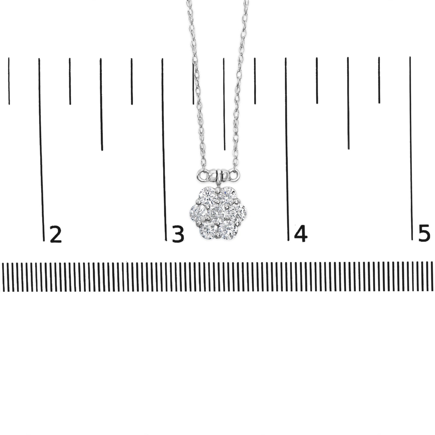 10K White Gold 3.0 Cttw Round-Cut Diamond 7 Stone Cluster Station Necklace (H-I Color, I1-I2 Clarity) - 18"