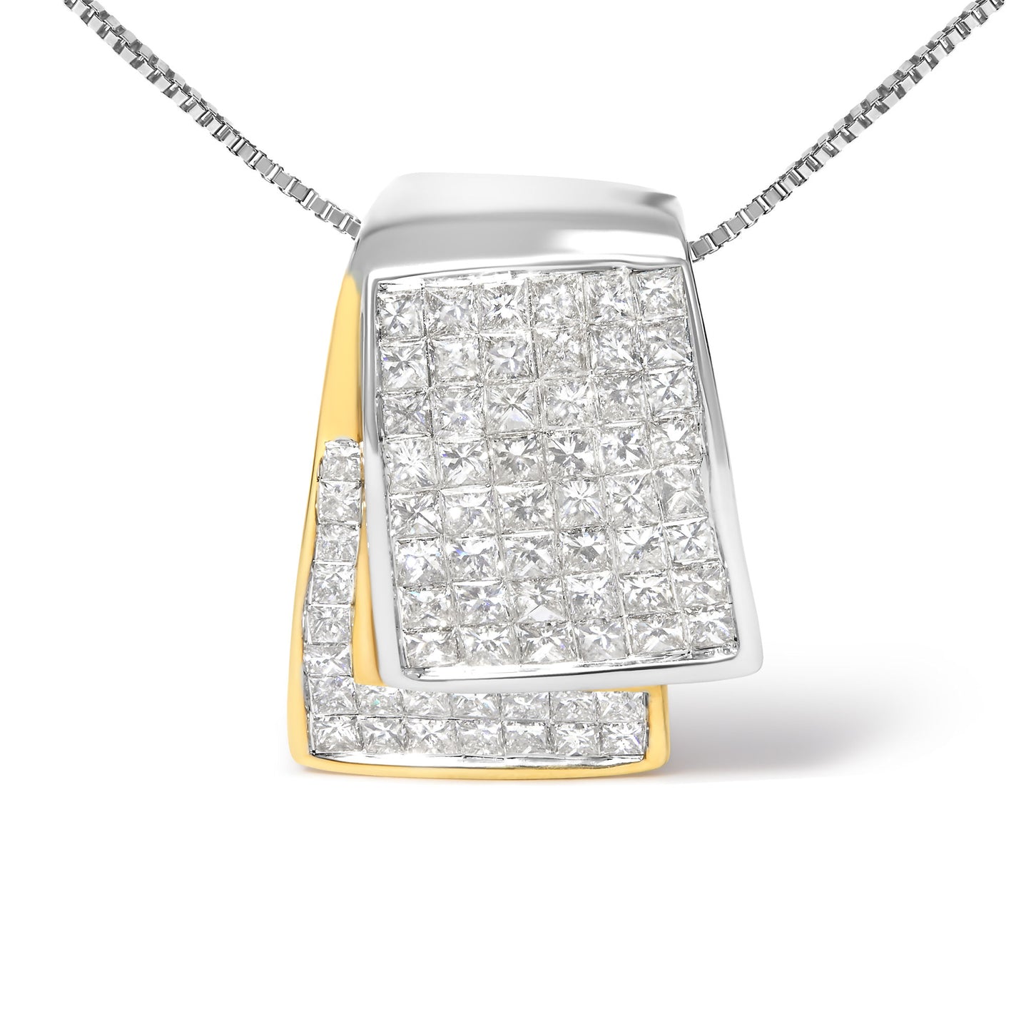 14K White and Yellow Gold 2.0 Cttw Princess Cut Diamond Two Tone Foldover Box Pendant 18' Box Chain Necklace (H-I Color, SI1-SI2 Clarity)