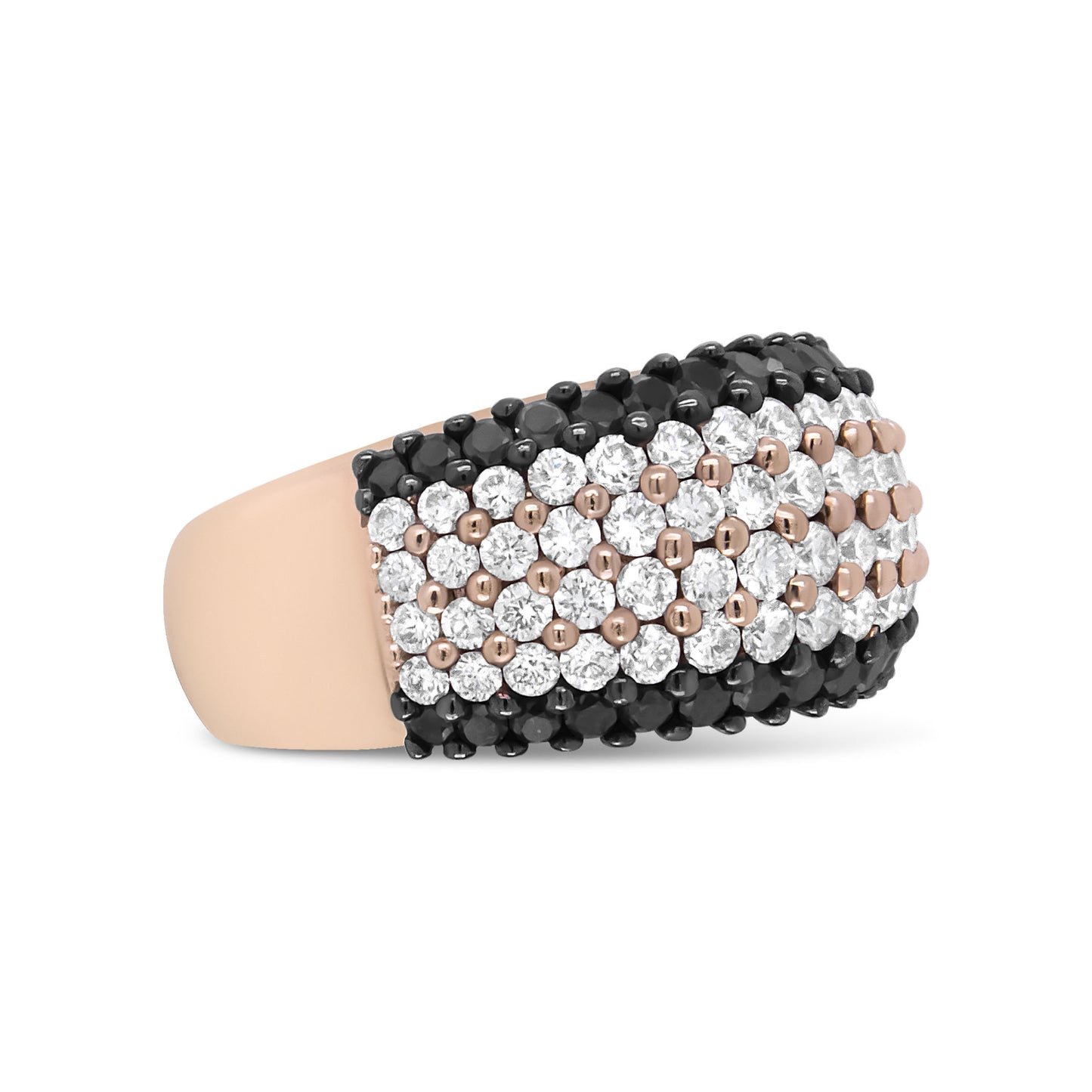 18K Rose Gold 2 1/5 Cttw Black and White Diamond 6 Row Band Ring (F-G and Black Color, VS1-VS2 Clarity) - Ring Size 7