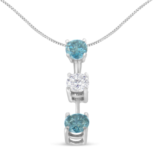 14K White Gold 1 1/3 cttw White and Treated Blue Diamond Pendant Necklace (H-I, SI2-I1)