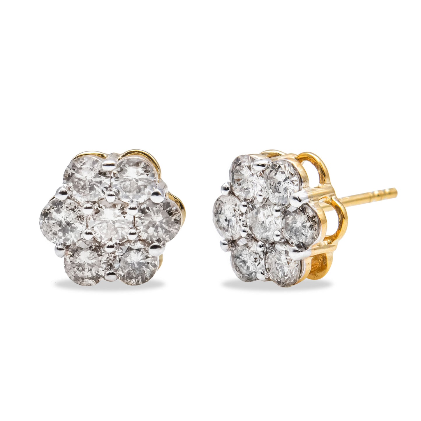 14K Yellow Gold 2.0 Cttw Diamond Floral Cluster Stud Earring with Screw Back (H-I Color, SI1-SI2 Clarity)