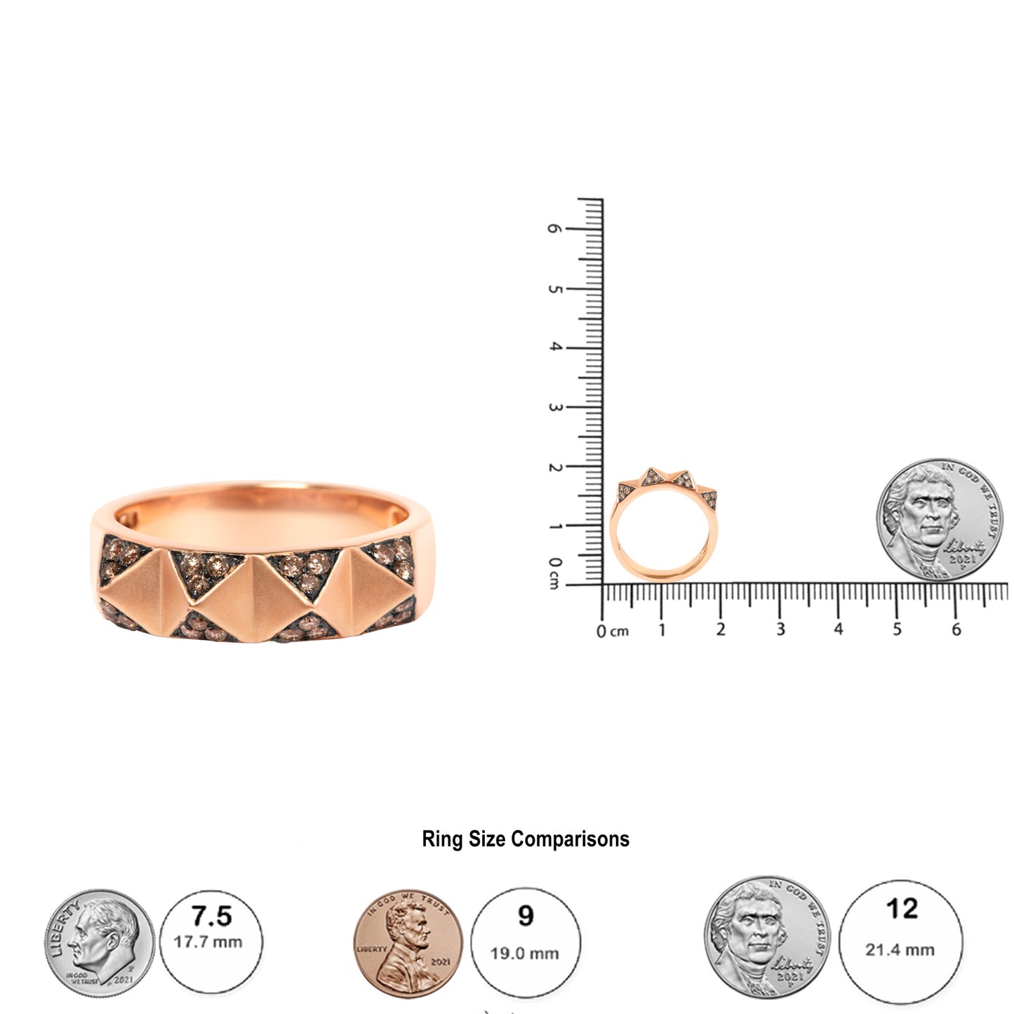 14K Rose Gold 1/4 Cttw Brown Diamond Pyramid Band Ring (Brown Color, SI1-SI2 Clarity)- Size 7