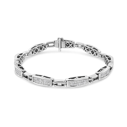 14K White Gold 2.00 Cttw Invisble-Set Princess Diamond Link Bracelet (I1-I2 Clarity, I-J Color) - 7.25"