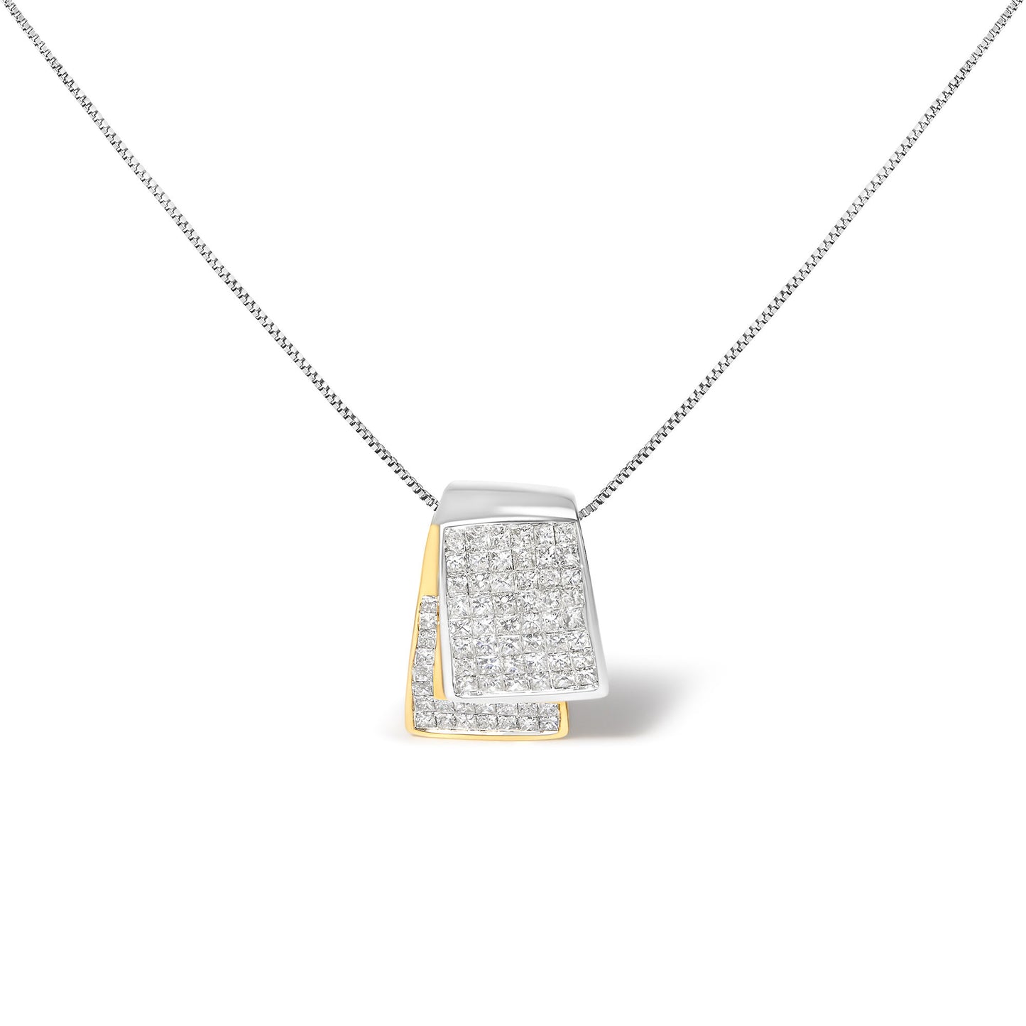 14K White and Yellow Gold 2.0 Cttw Princess Cut Diamond Two Tone Foldover Box Pendant 18' Box Chain Necklace (H-I Color, SI1-SI2 Clarity)