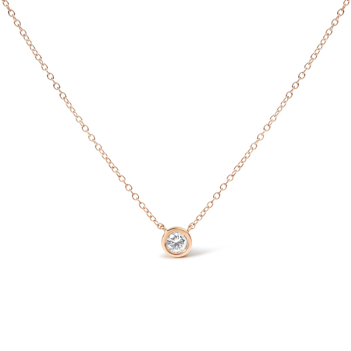 10K Rose Gold 1/2 Carat Round Brilliant-Cut Diamond Modern Bezel-Set Solitaire 16"-18" Pendant Necklace (H-I Color, SI2-I1 Clarity)