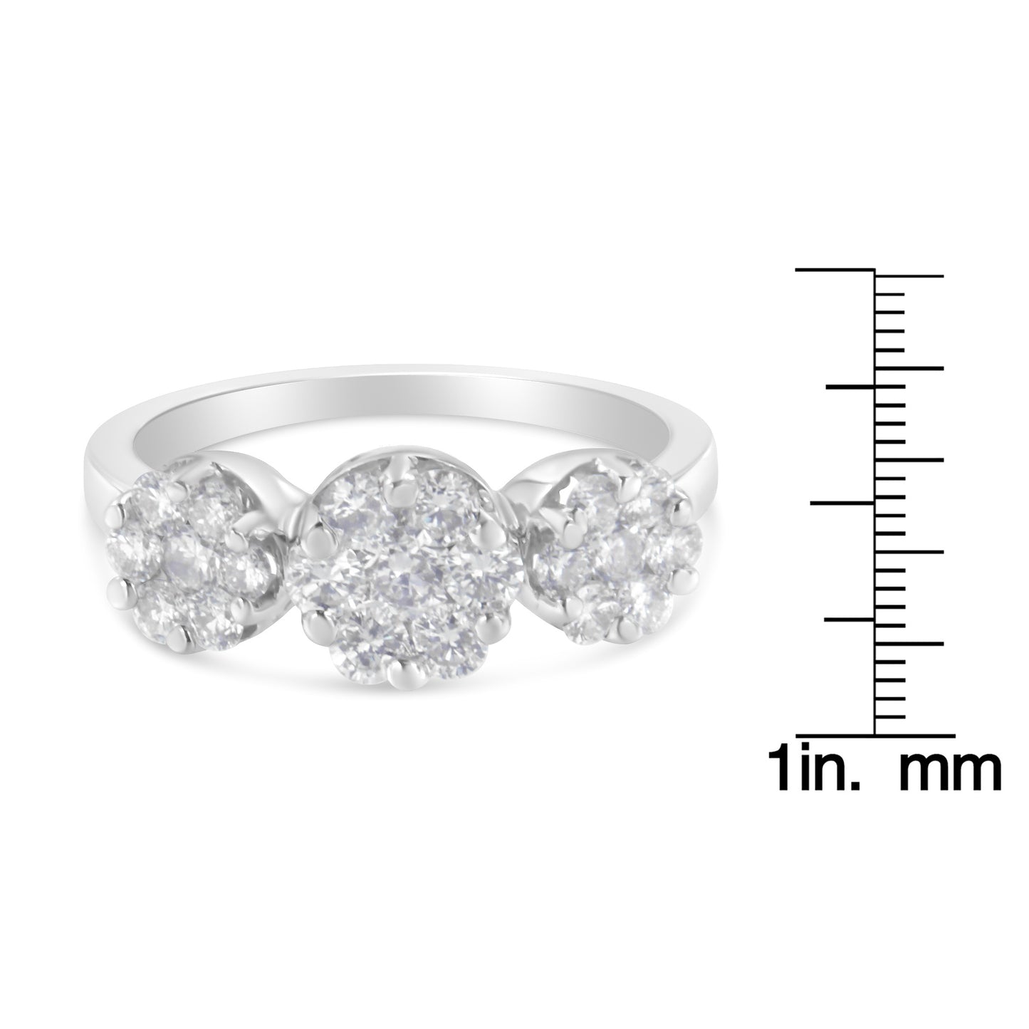 14K White Gold 1-1/4 Cttw Brilliant Cut Diamond Three Round Floral Clusters Engagement or Fashion Ring (H-I Color, SI2-I1 Clarity)