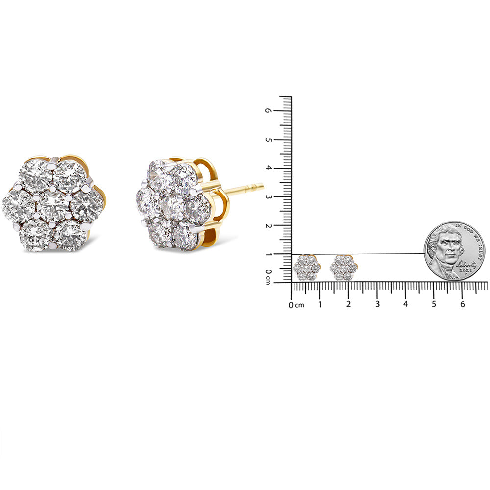 14K Yellow Gold 2.0 Cttw Diamond Floral Cluster Stud Earring with Screw Back (H-I Color, SI1-SI2 Clarity)