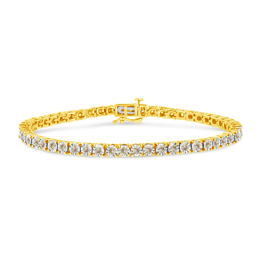 14K Yellow Gold Plated .925 Sterling Silver 3.0 Cttw Miracle-Set Diamond Tennis Bracelet (L-M Color, I2-I3 Clarity) - 7.25"