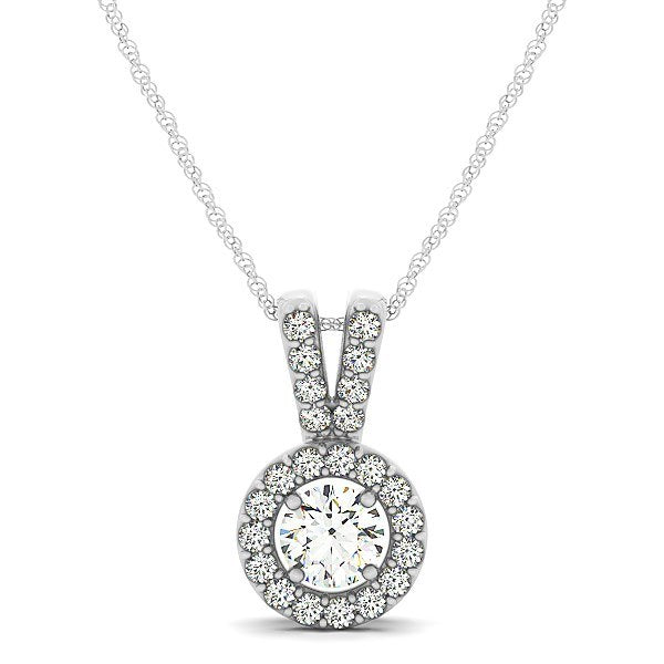 Round Pendant with Split Bail and Diamond Halo in 14k White Gold (3/4 cttw)