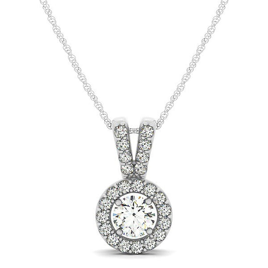 Round Pendant with Split Bail and Diamond Halo in 14k White Gold (3/4 cttw)