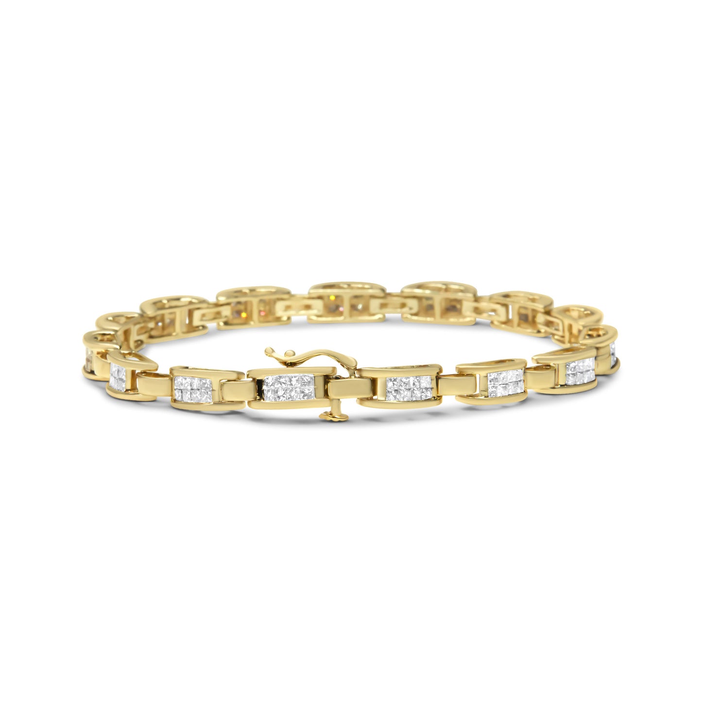 10K Yellow Gold 2.0 Cttw Invisible-Set Princess Cut Diamond Rectangular Link Bracelet (I-J Color, SI2-I1 Clarity) - 7"