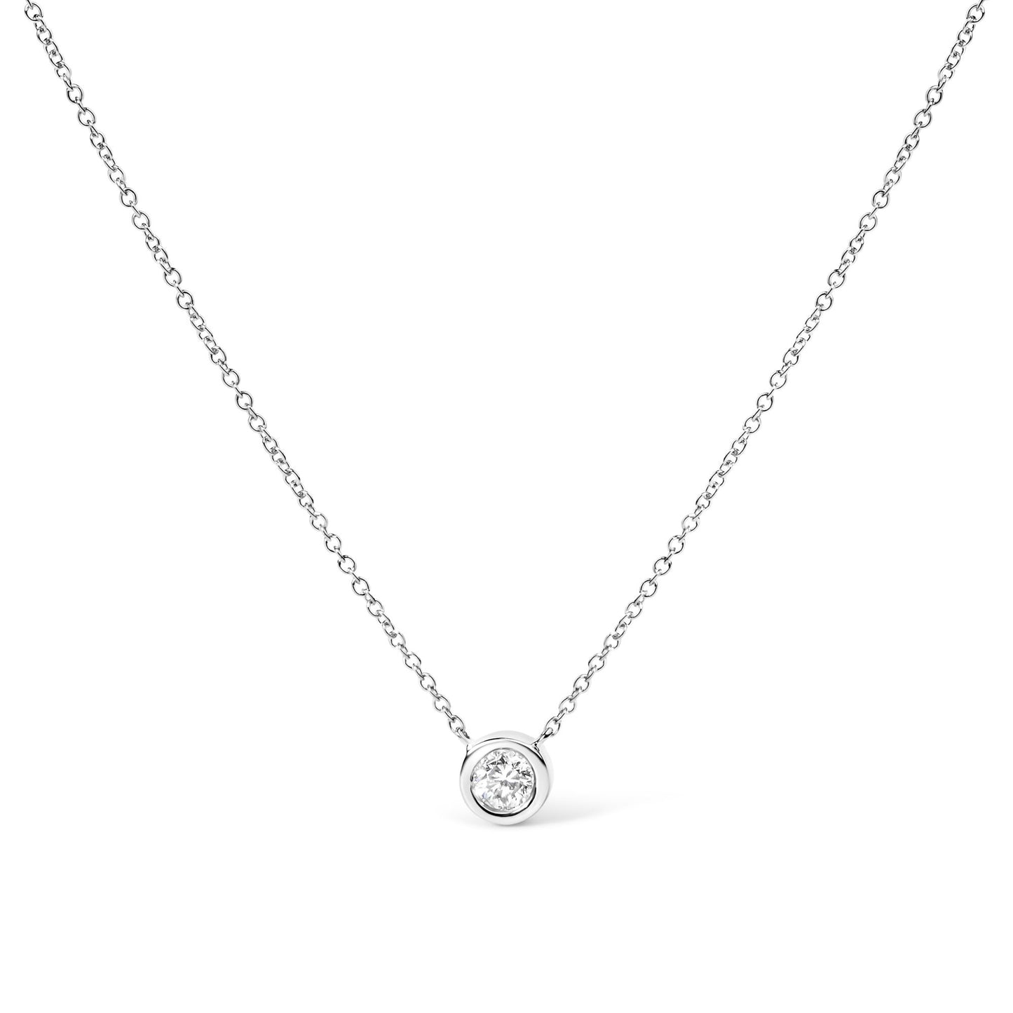 10K White Gold 1/2 Carat Round Brilliant-Cut Diamond Modern Bezel-Set Solitaire 16"-18" Pendant Necklace (H-I Color, SI2-I1 Clarity)