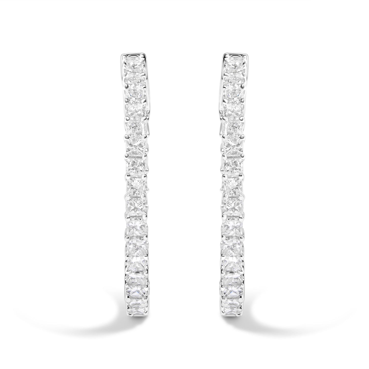 14K White Gold Natural Princess Cut Diamond Inside Out Hoop Earrings (G-H Color, SI2-I1 Clarity)