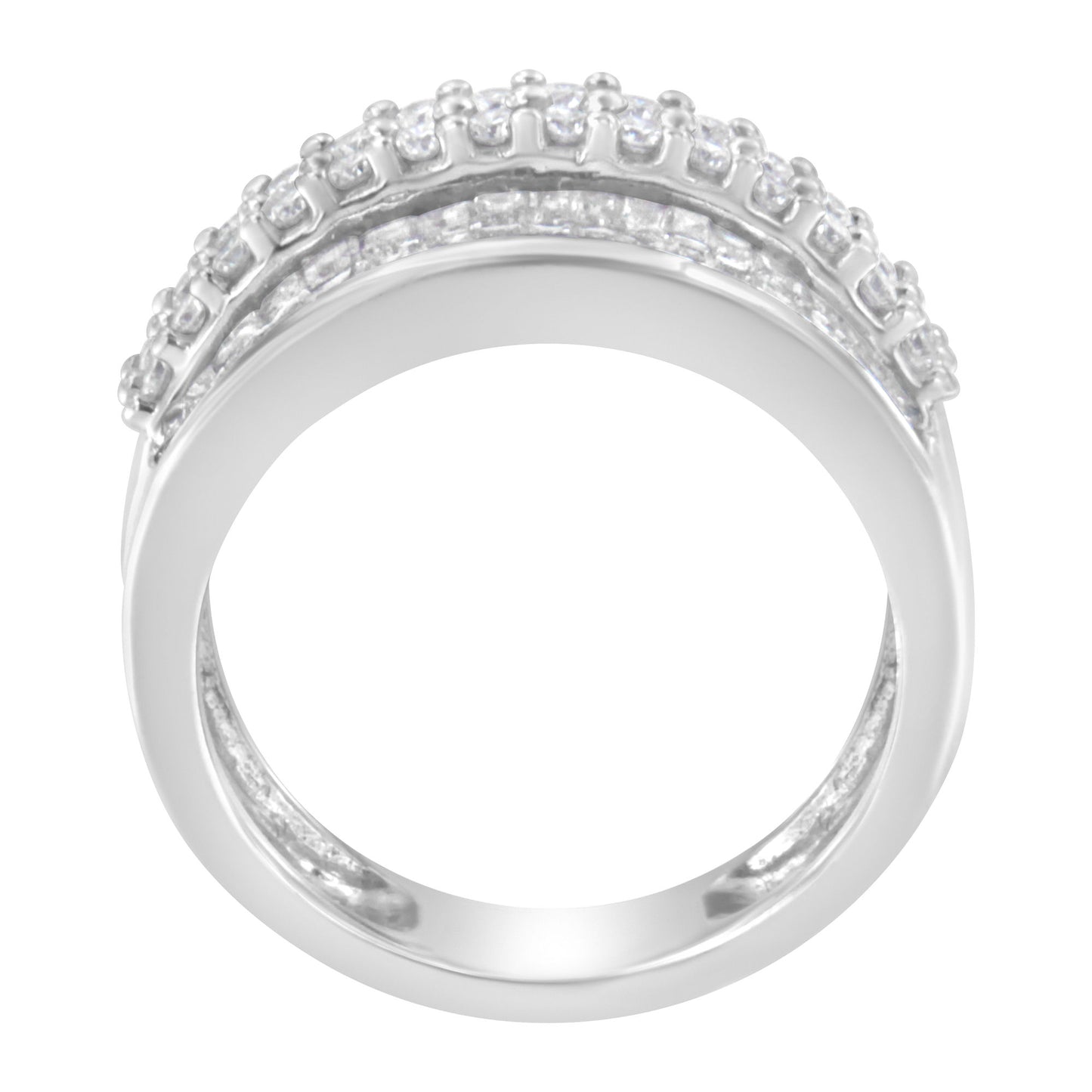 14K White Gold Round and Baguette Diamond Ring (1 1/2 Cttw, F-G Color, SI1-SI2 Clarity)