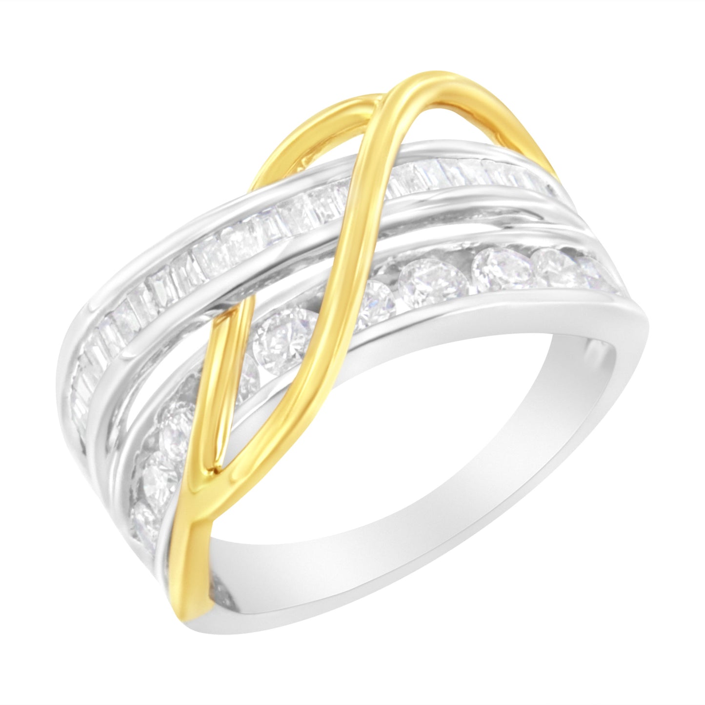 10K White and Yellow Gold 1 1/10 cttw Channel-Set Diamond Bypass Band Ring (J Color, I3 Clarity) –