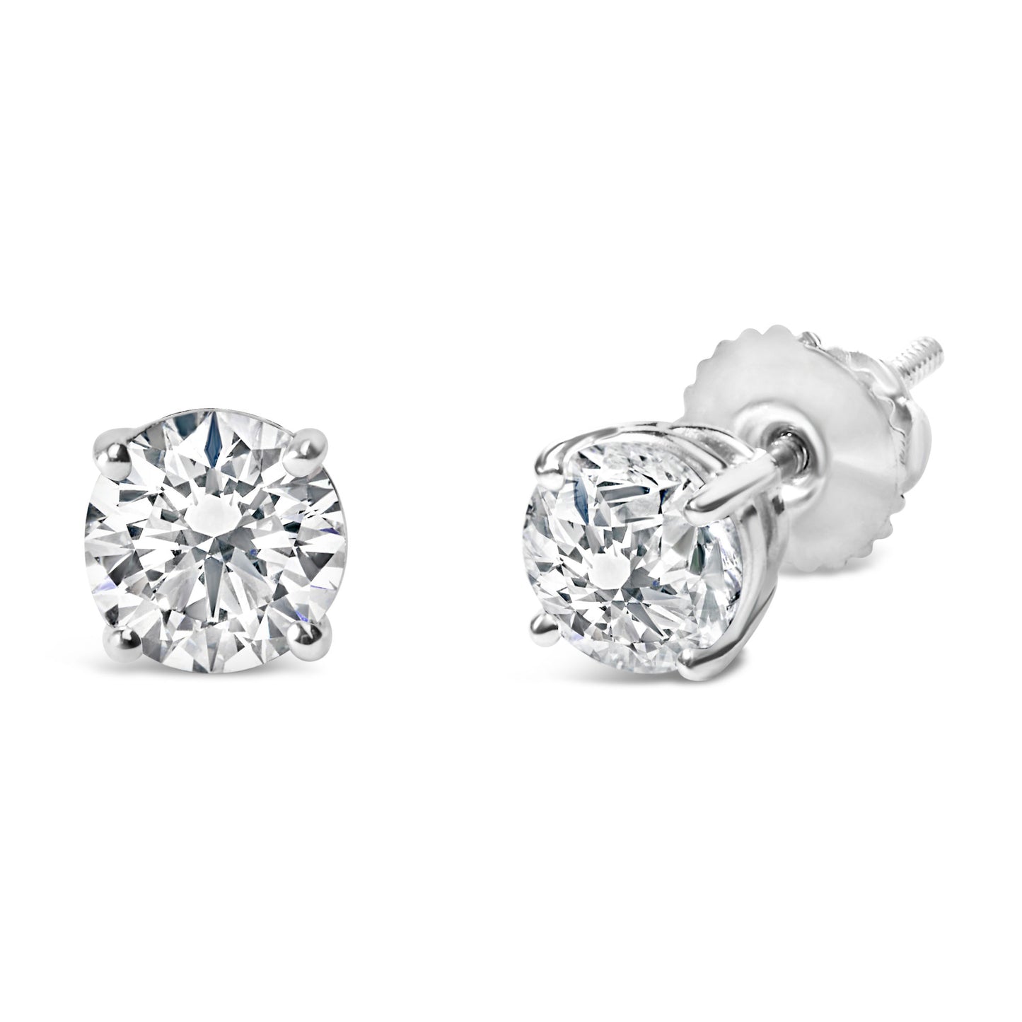 IGI Certified 14K White Gold 1 1/2 Cttw Round Diamond Solitaire Stud Earrings with Screwbacks (G-H Color, I1-I2 Clarity)