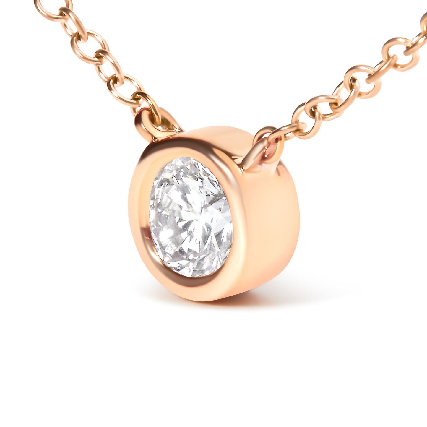 10K Rose Gold 1/2 Carat Round Brilliant-Cut Diamond Modern Bezel-Set Solitaire 16"-18" Pendant Necklace (H-I Color, SI2-I1 Clarity)