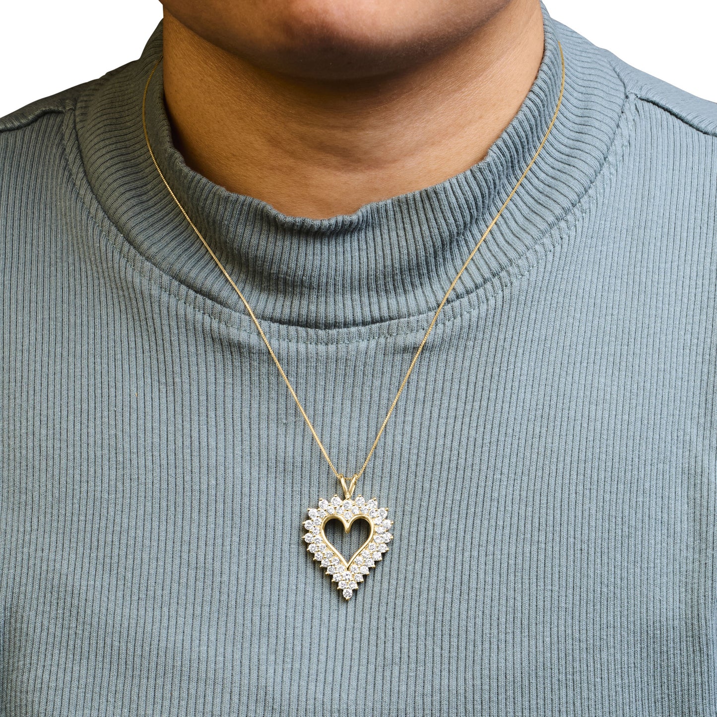 10K Yellow Gold 3.0 Cttw Brilliant-Cut Diamond Open Heart 18" Pendant Necklace (J-K Color, I1-I2 Clarity)