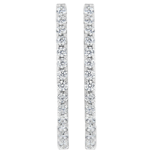 14K White Gold 2.0 Cttw Round Brilliant Cut Diamond Oblong Hinged Leverback Hoop Earrings (I-J Color, I1-I2 Clarity)