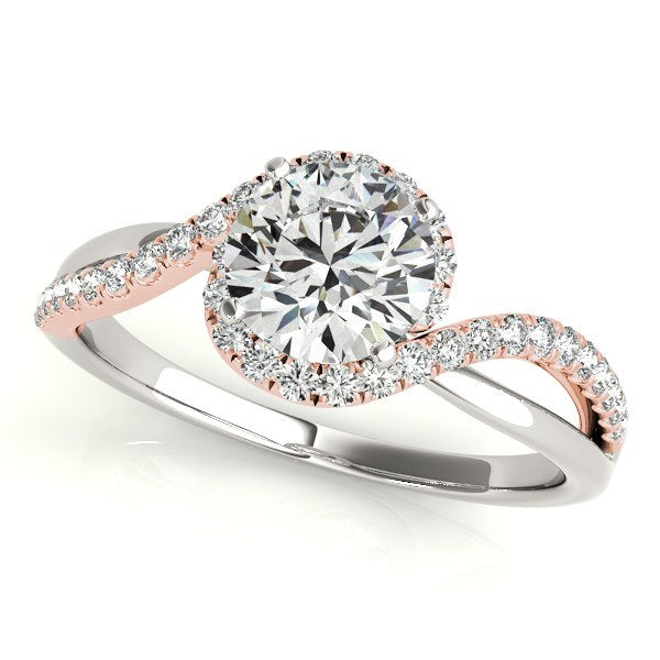 white and rose gold bypass engagement ring