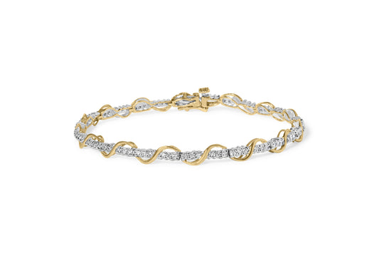 10k Two-Tone Gold 1/2 Cttw Diamond Spiral Over Link Bracelet (I-J Color, I2-I3 Clarity) 7" Inches