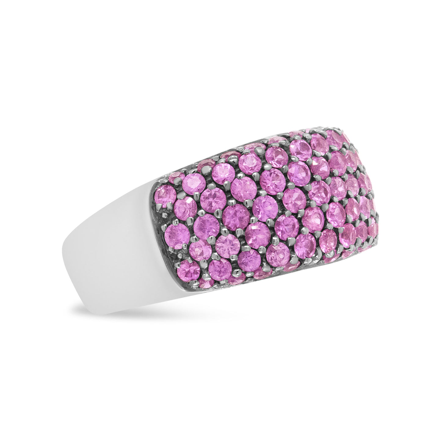 18K White Gold and Black Rhodium Multi Row Pink Sapphire Classic Band Ring - Ring Size 6.5