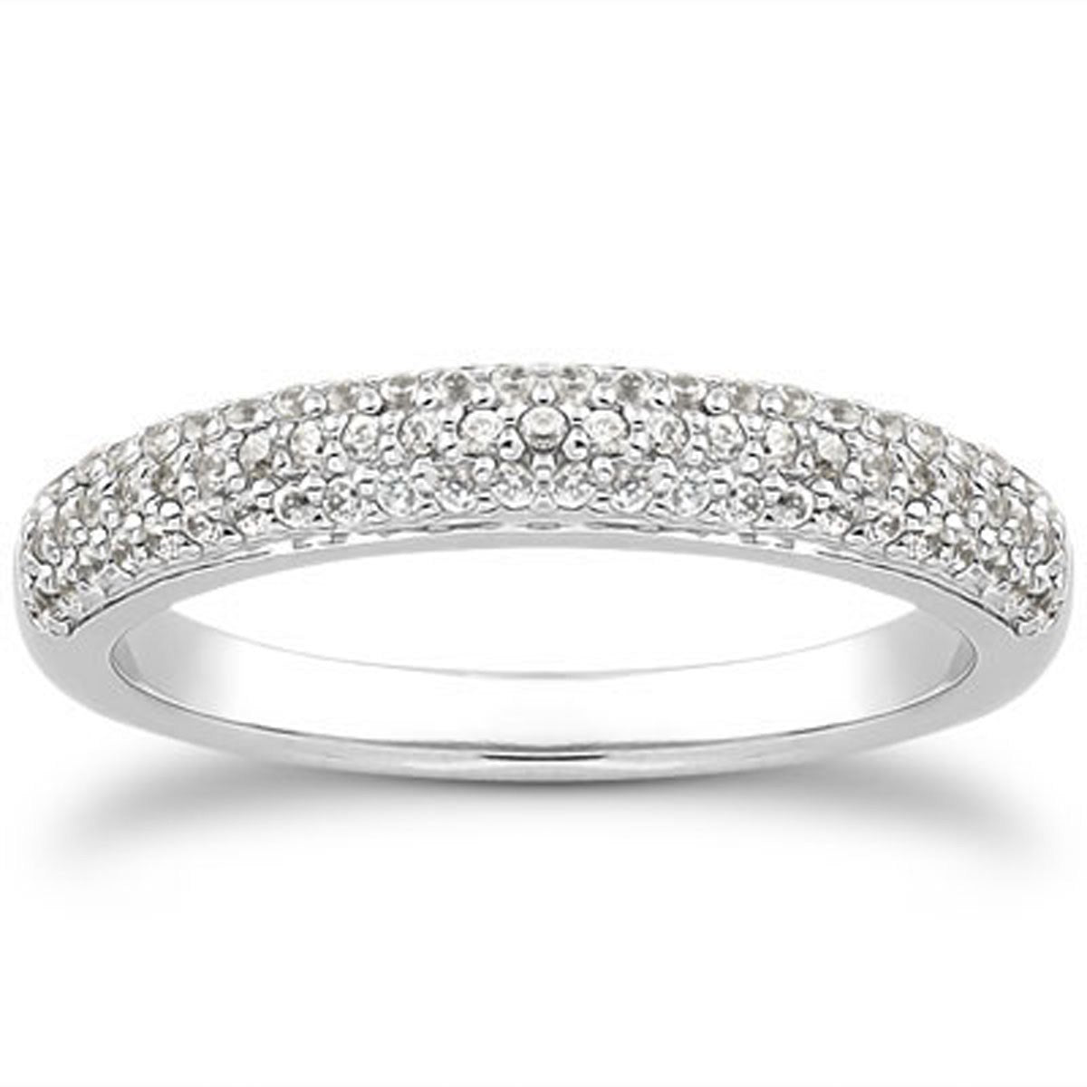 14k White Gold Triple Multi-Row Micro- Pave Diamond Wedding Ring Band