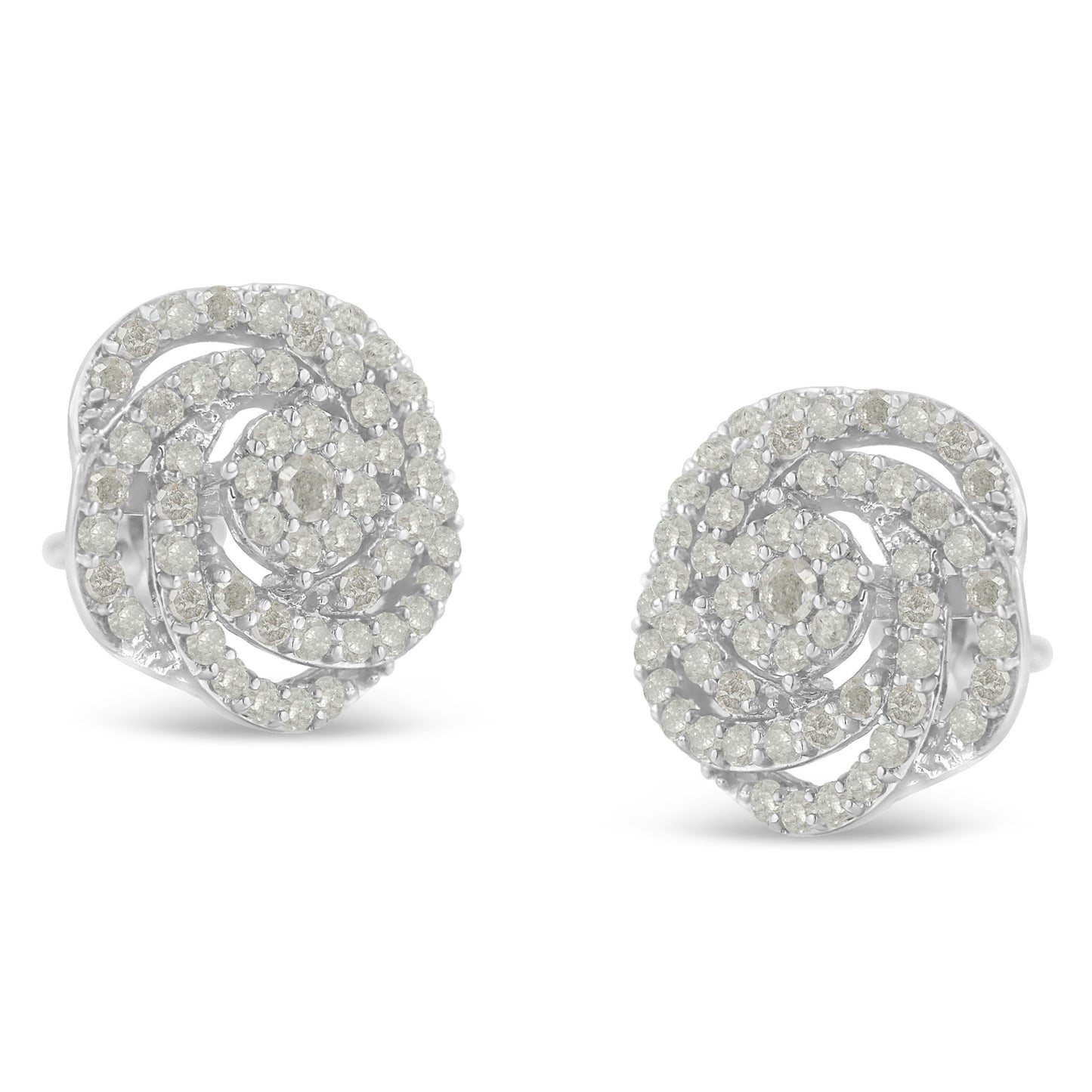 10k White Gold Rose-Cut Diamond Floral Cluster Earrings (1 cttw, I-J Color, I2-I3 Clarity)