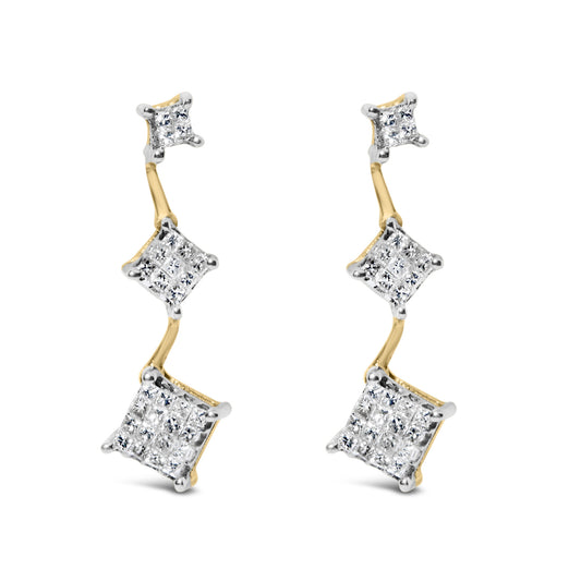 14K Yellow Gold 1 cttw Princess Cut Diamond Earrings (H-I, SI1-SI2)