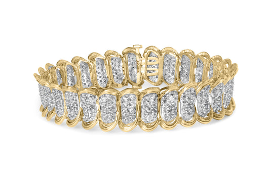 10K Yellow Gold 4.00 Cttw Pave Diamond Classic Link 7" Bracelet (I-J Color, I2-I3 Clarity)