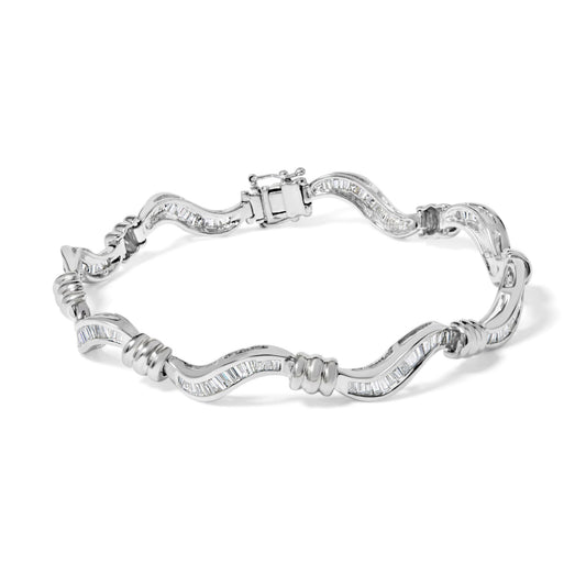 14K White Gold 2.00 Cttw Baguette-Cut Spiral Link 7" Bracelet (G-H Color, SI1-SI2 Clarity)