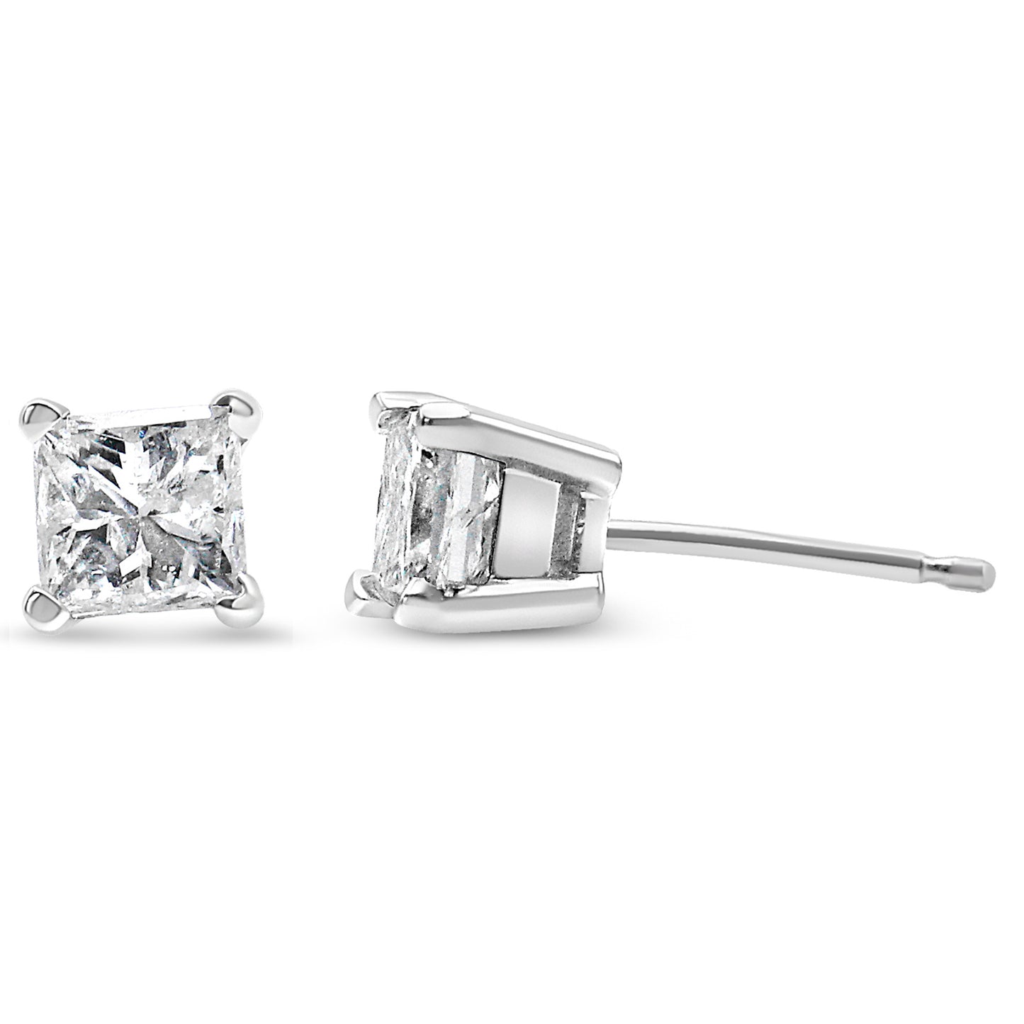 14K White Gold 1.00 Cttw Princess-Cut Square Near Colorless Diamond Classic 4-Prong Solitaire Stud Earrings (G-H Color, SI1-SI2 Clarity)