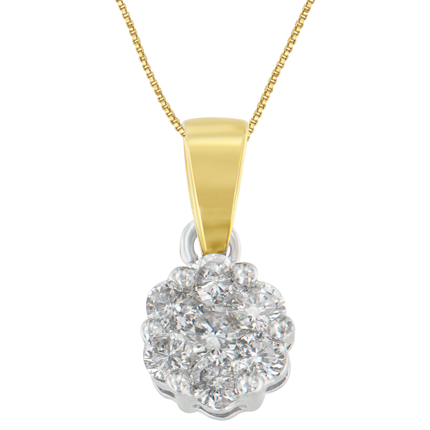 14K Two-Toned Gold Round Cut Diamond Circle Halo Pendant Necklace (1.00 cttw, H-I Color, I1-I2 Clarity)