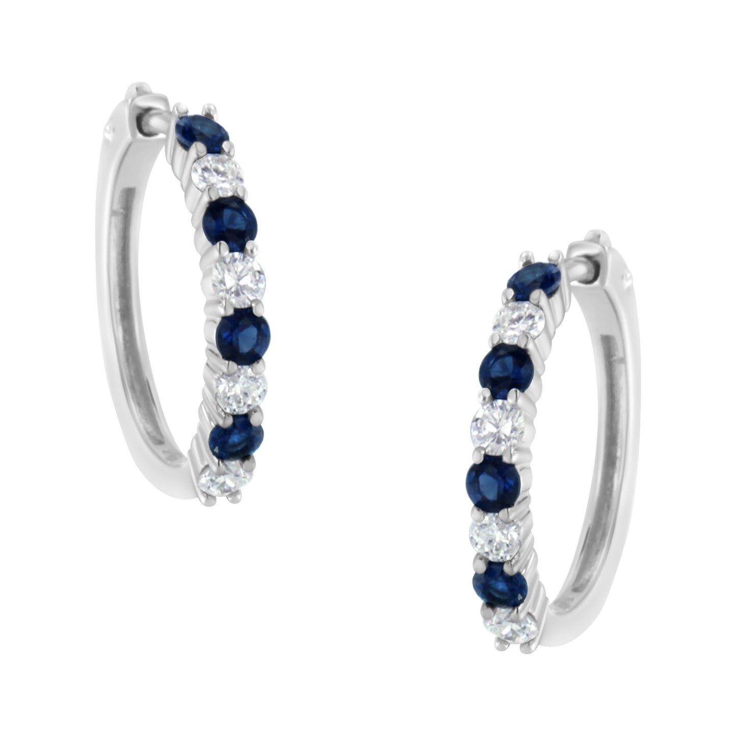 10K White Gold 2.5MM Sapphire Gemstone and 1/2 Cttw Diamond Hoop Earrings (H-I Color, I1-I2 Clarity)