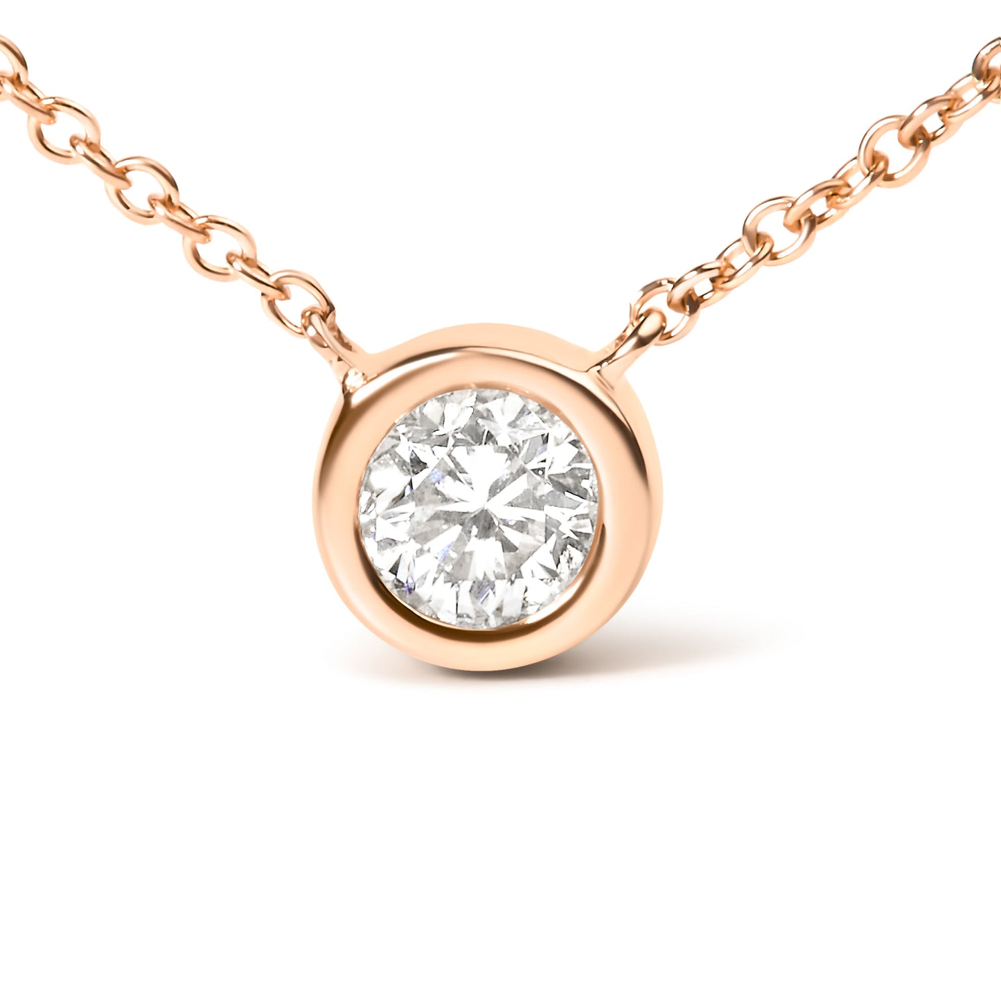 10K Rose Gold 1/2 Carat Round Brilliant-Cut Diamond Modern Bezel-Set Solitaire 16"-18" Pendant Necklace (H-I Color, SI2-I1 Clarity)