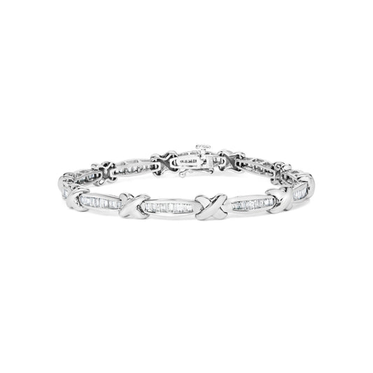 14K White Gold Baguette-Cut Diamond X-Link Bracelet (2.00 cttw, H-I Color, I1-I2 Clarity)