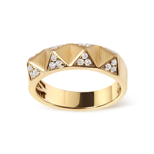 14K Yellow Gold 1/4 Cttw White Diamond Pyramid Band Ring (G-H Color, SI1-SI2 Clarity)- Size 7