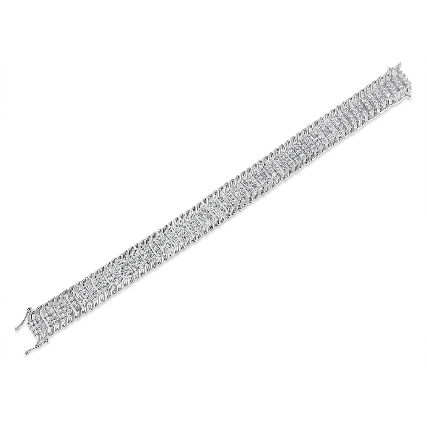 14K White Gold 5.0 Cttw Round Brilliant Cut Diamond 7" S Wave Serpentine Tennis Bracelet (H-I Color, I1-I2 Clarity)