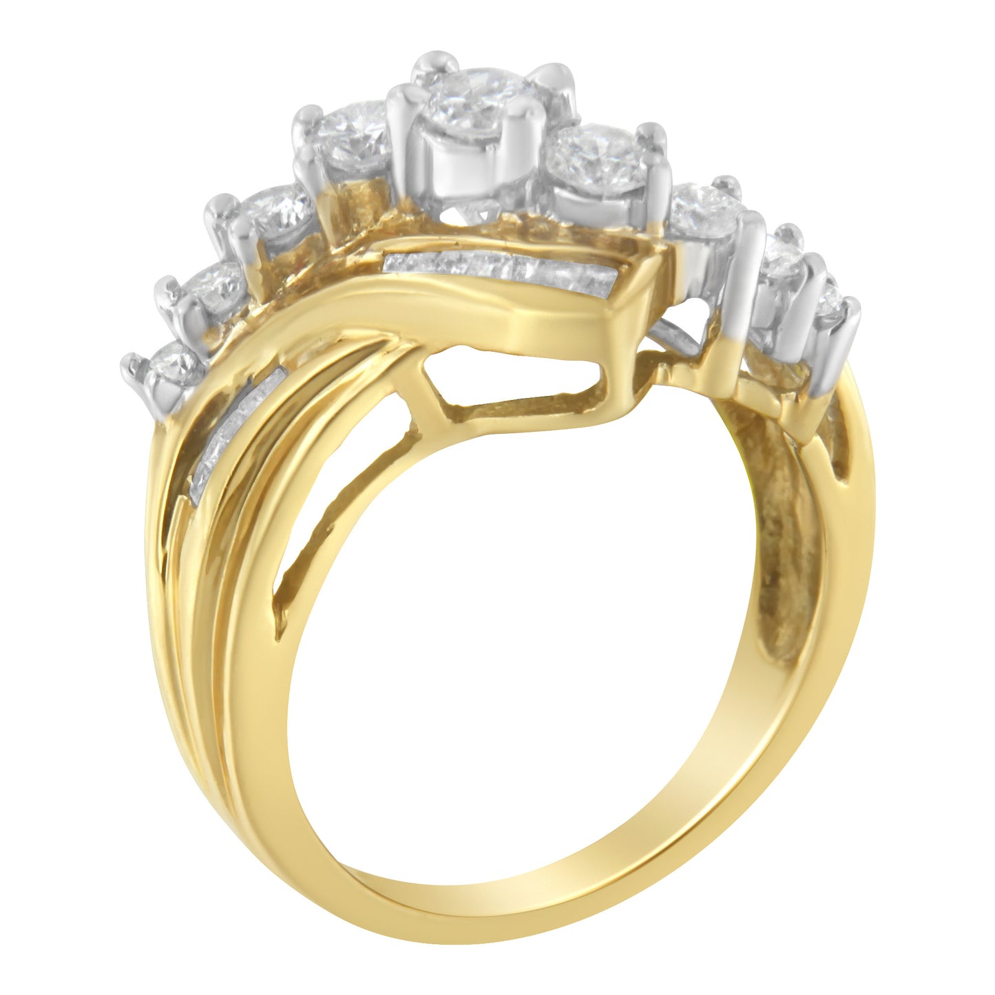 10K Two-Toned Diamond Bypass Ring (1 Cttw, H-I Color, SI2-I1 Clarity)