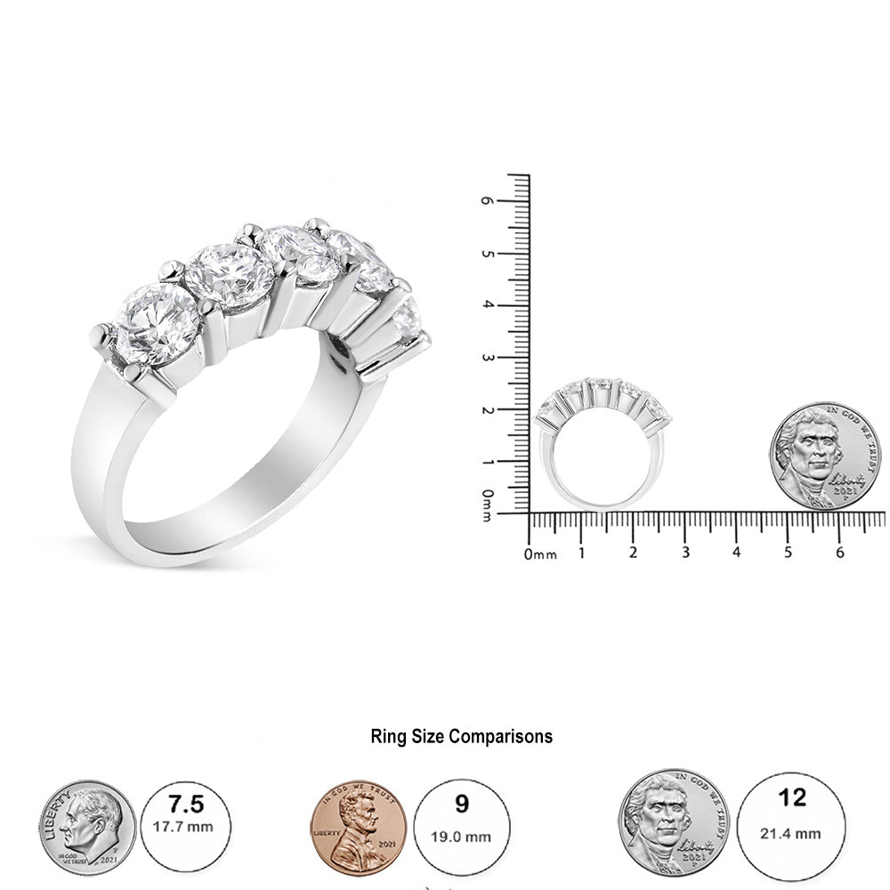 14K White Gold 3.0 Cttw Lab Grown Diamond Shared Prong Set 5 Stone Anniversary Band Ring (F-G Color, VS2-SI1 Clarity)